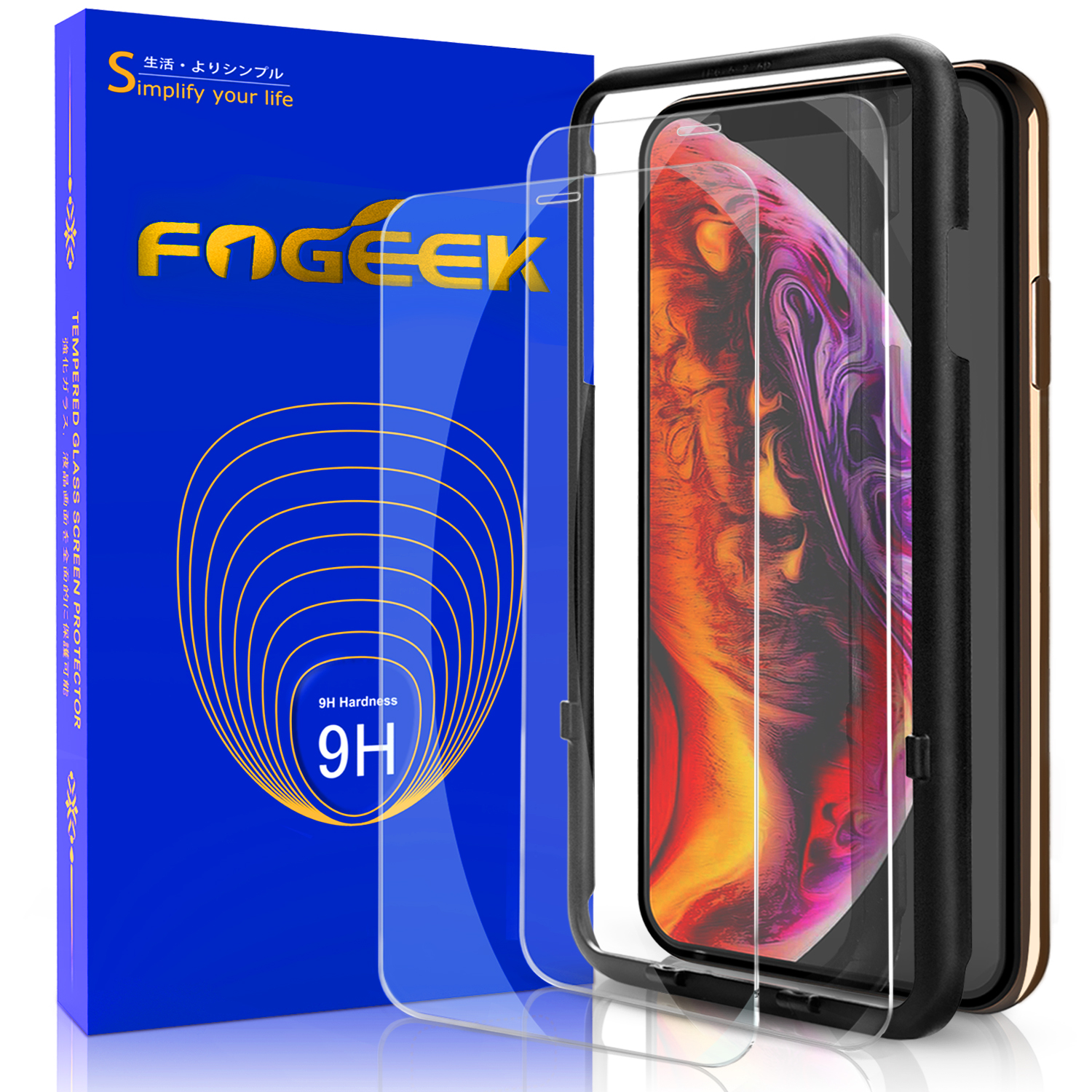 FOGEEK iPhone Xs Screen Protector,9H Hardness No White Edge iPhone X Glass Screen Protector [Case Friendly], UPC:712190069971